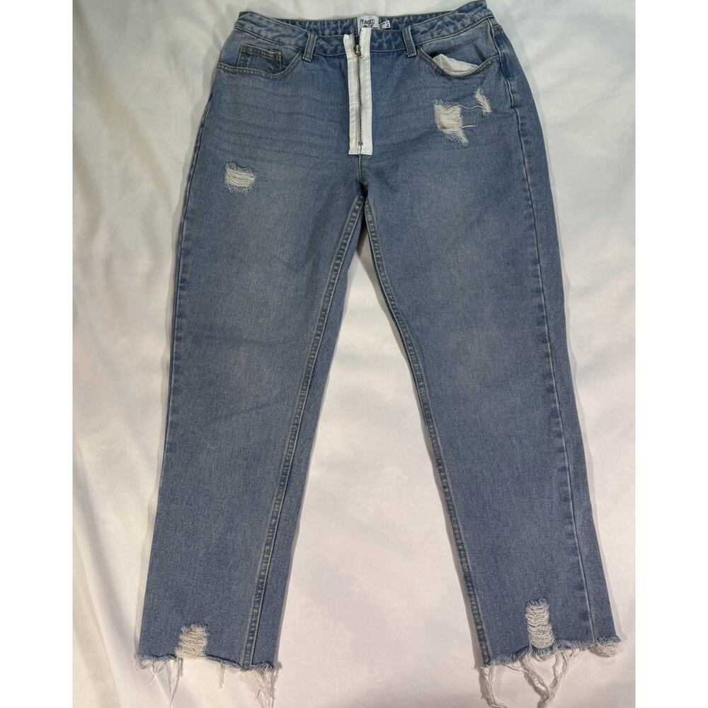 PRINCESS POLLY distressed white zipper shredded‎ blue jeans womens 6